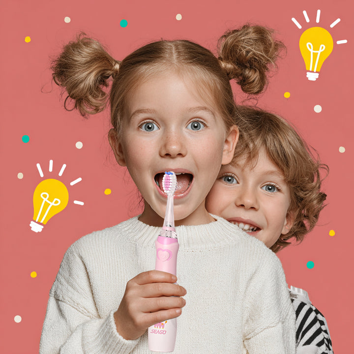 SEAGO Kinder-Schallzahnbürste, rosa, 1xAA 1,5V (nicht enthalten), 3 Aufsätze, SG-977 Pink