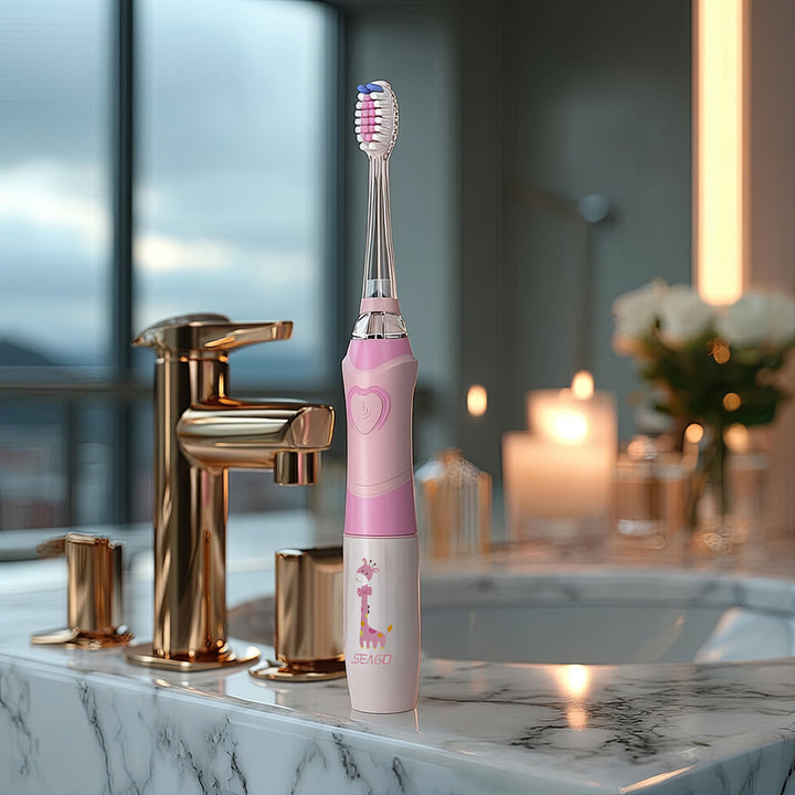 SEAGO Kinder-Schallzahnbürste, rosa, 1xAA 1,5V (nicht enthalten), 3 Aufsätze, SG-977 Pink