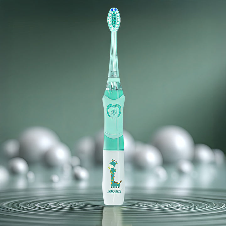 SEAGO Kinder-Schallzahnbürste, Farbe grün, 1xAA 1,5V (nicht enthalten), 3 Aufsätze, SG-977 Grün