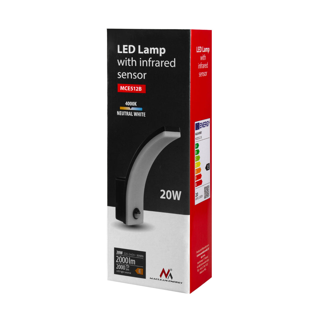 Maclean 20W Bewegungsmelder LED Lampe IP65 2000lm schwarz 4000K MCE512 B
