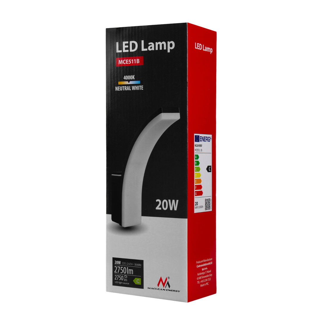 Maclean LED-Lampe schwarz 20W IP65 2750lm neutralweiß 4000K MCE511 B