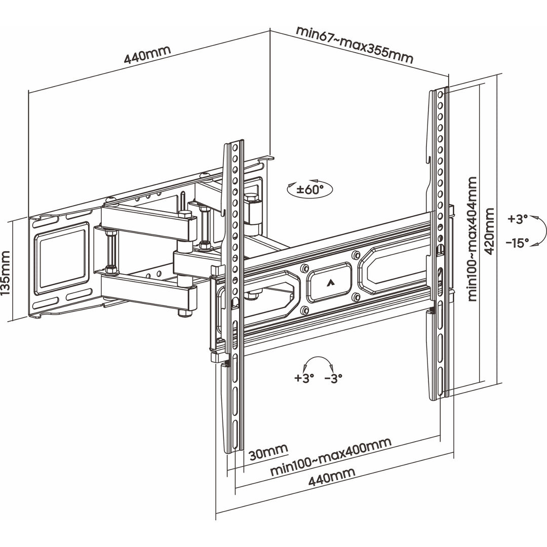 ART TV-Halterung, 32-70'', 40kg, schwarz, VESA 400x400, AR-89
