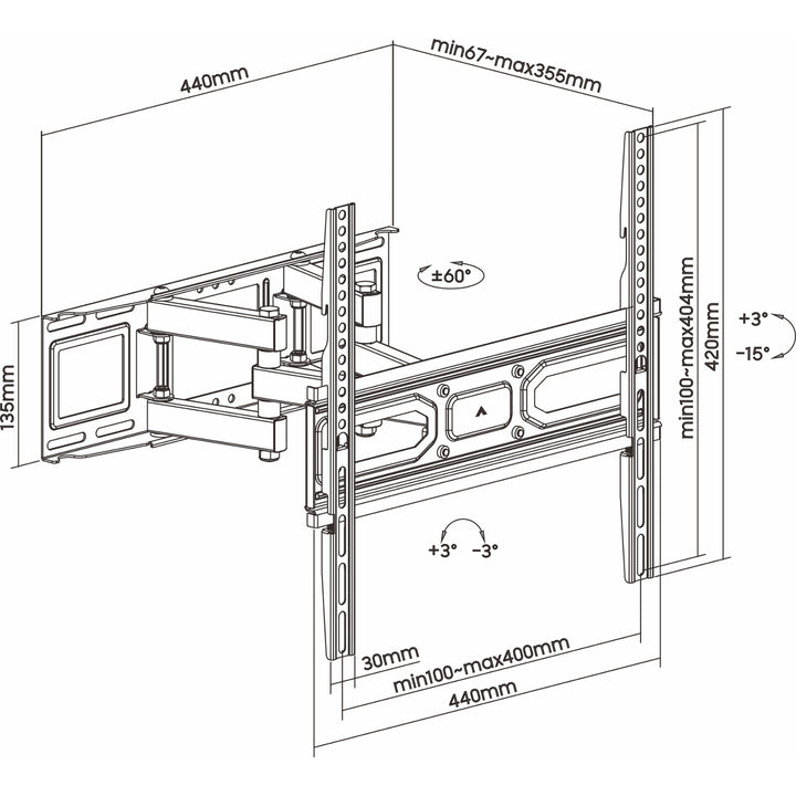 ART TV-Halterung, 32-70'', 40kg, schwarz, VESA 400x400, AR-89