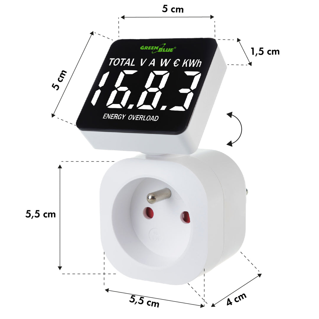 GreenBlue Energiezähler, Wattmeter, 16A, max. 3680W, Unterspeicher, GB620 E