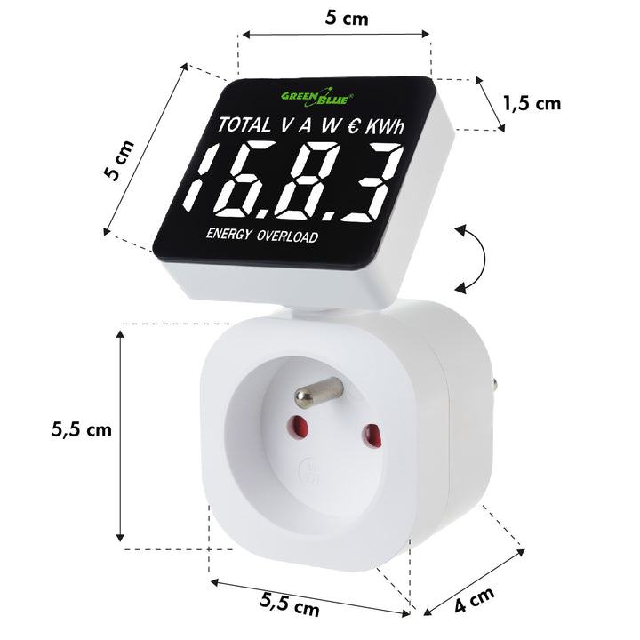 GreenBlue Energiezähler, Wattmeter, 16A, max. 3680W, Unterspeicher, GB620 E