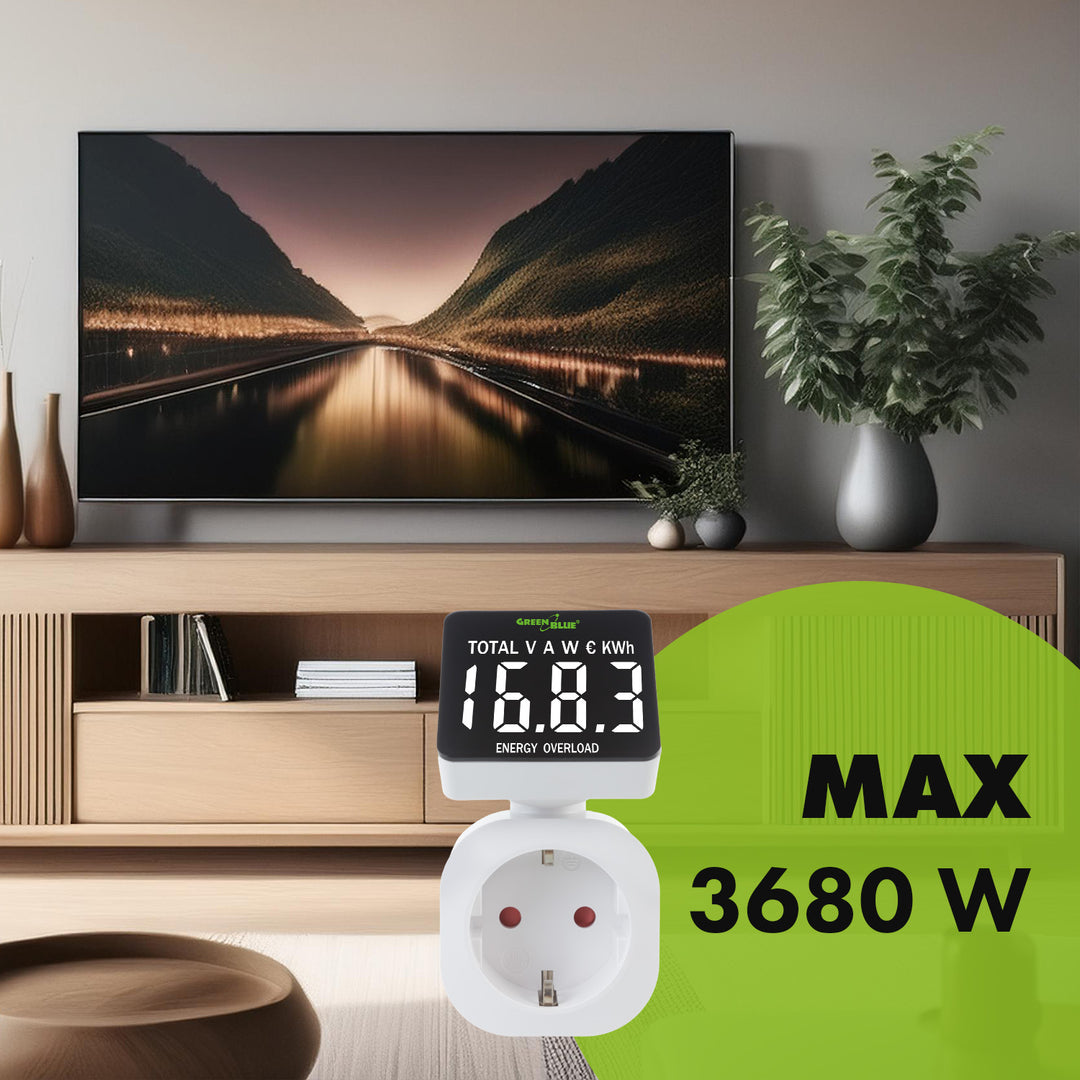 GreenBlue Energiezähler, Wattmeter, 16A, max. 3680W, Unterspeicher, GB620 E