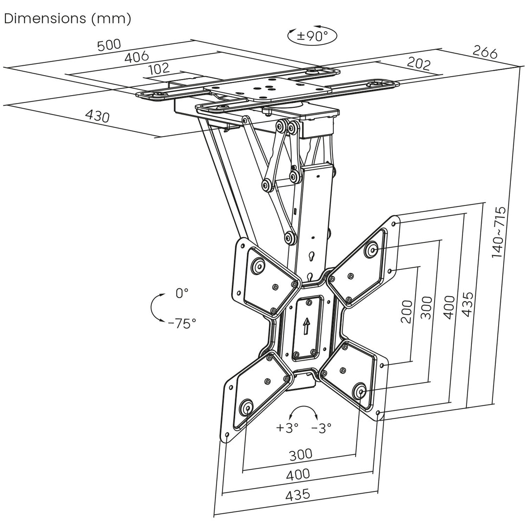 Maclean elektrische Deckenhalterung für TV, TUYA-Unterstützung, max VESA 600x400, 90st schwenkbar, 23"-65", 30kg, MC-491