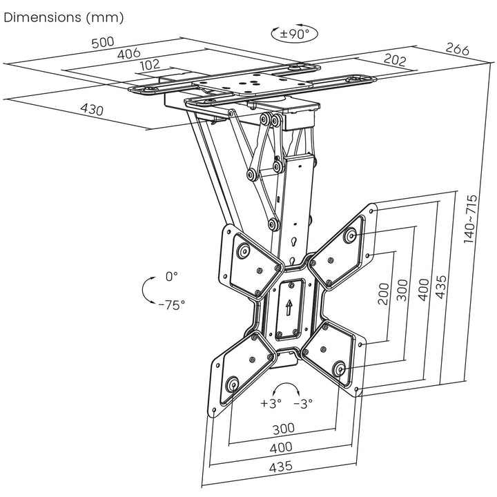 Maclean elektrische Deckenhalterung für TV, TUYA-Unterstützung, max VESA 600x400, 90st schwenkbar, 23"-65", 30kg, MC-491