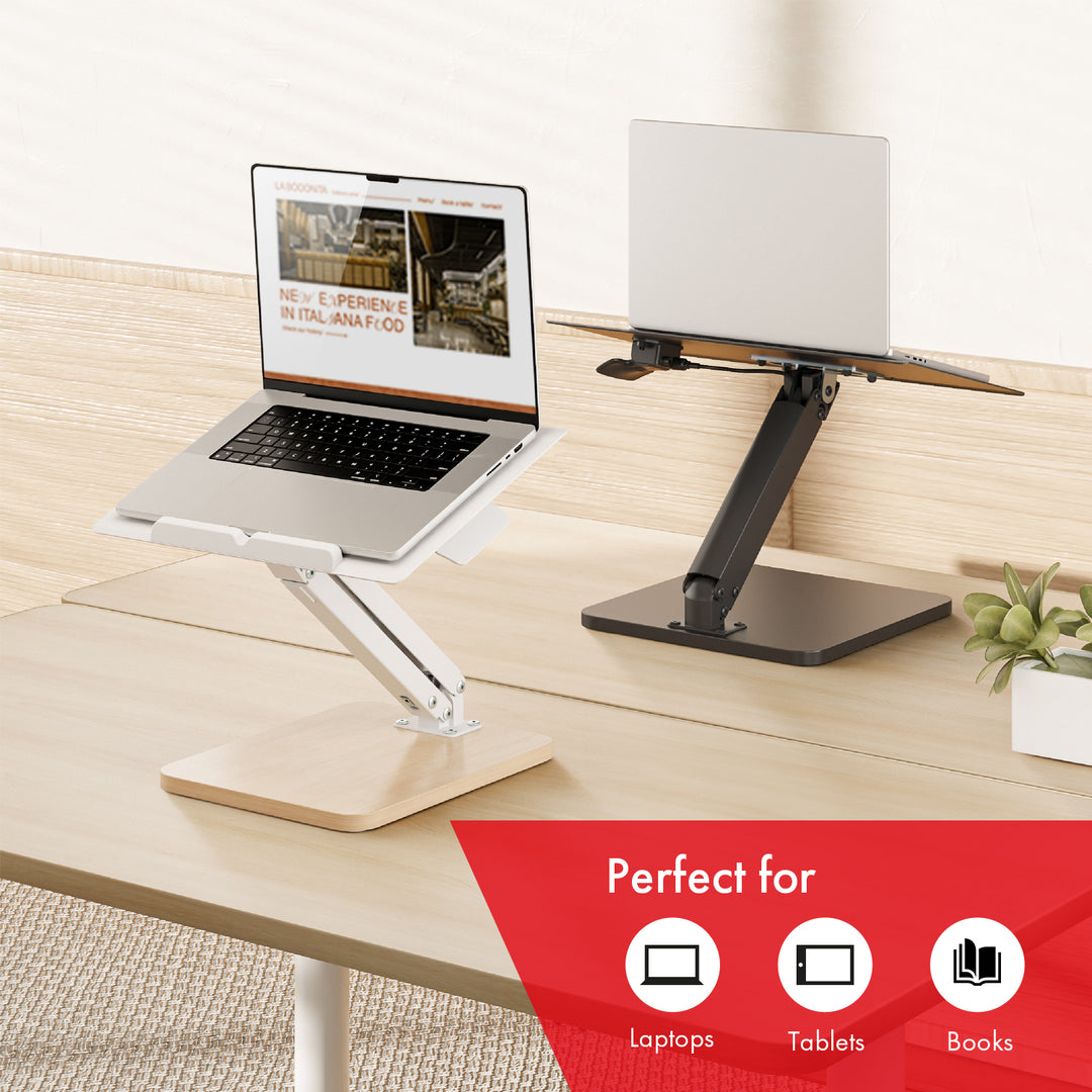 Maclean Schreibtischständer für Monitor oder Laptop, Gasfeder, zum Stehen und Sitzen, schwarz, MC-493