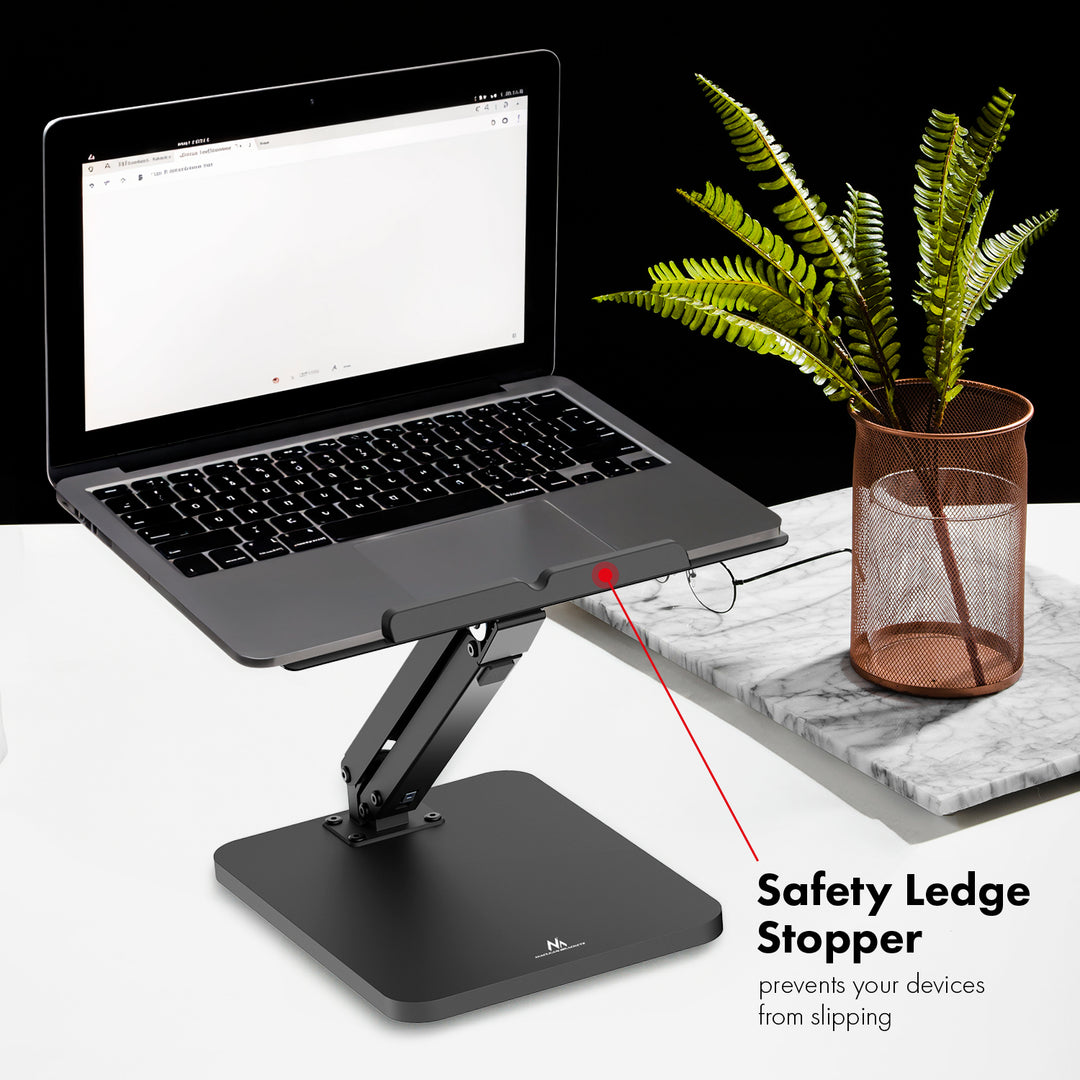 Maclean Schreibtischständer für Monitor oder Laptop, Gasfeder, zum Stehen und Sitzen, schwarz, MC-493