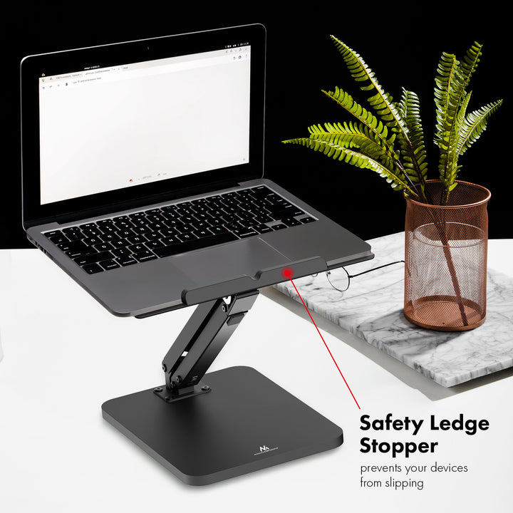 Maclean Schreibtischständer für Monitor oder Laptop, Gasfeder, zum Stehen und Sitzen, schwarz, MC-493