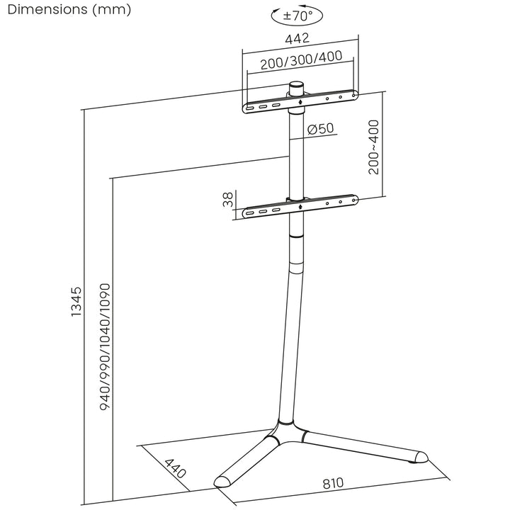 Maclean Bodenhalterung für TV, 32-70", max. VESA 400x400, max. 40kg, MC-494