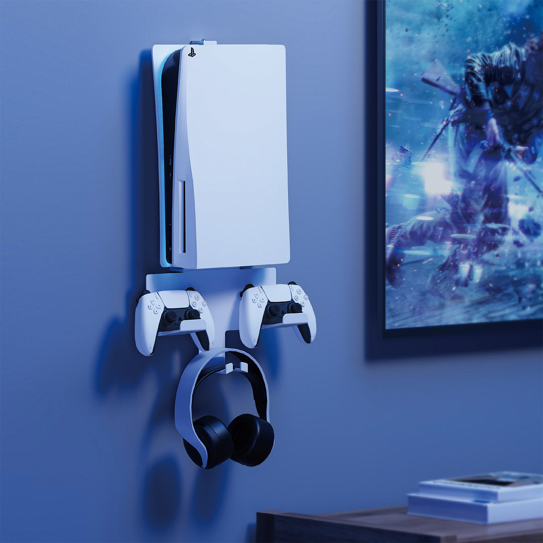 Wandhalterung weiß für Playstation 5 Konsole mit Padhalterung, 10kg max, NanoRS RS181