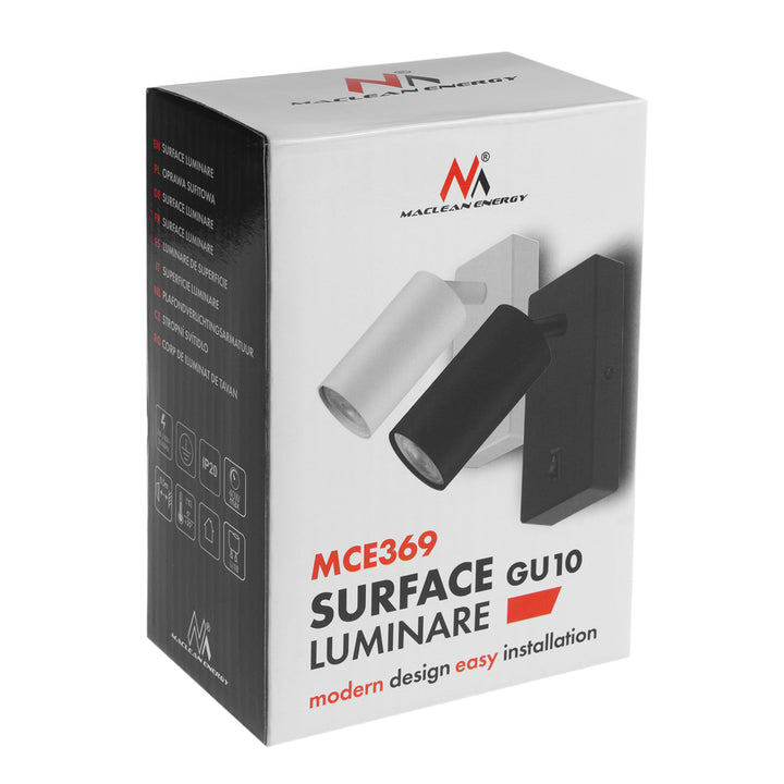 Maclean Wandlampe / Wandleuchte, Spot, rund, GU10, mit Schalter, 55x100mm, Farbe schwarz, MCE369 B