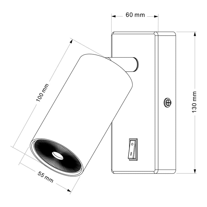 Maclean Wandlampe / Wandleuchte, Spot, rund, GU10, mit Schalter, 55x100mm, Farbe schwarz, MCE369 B