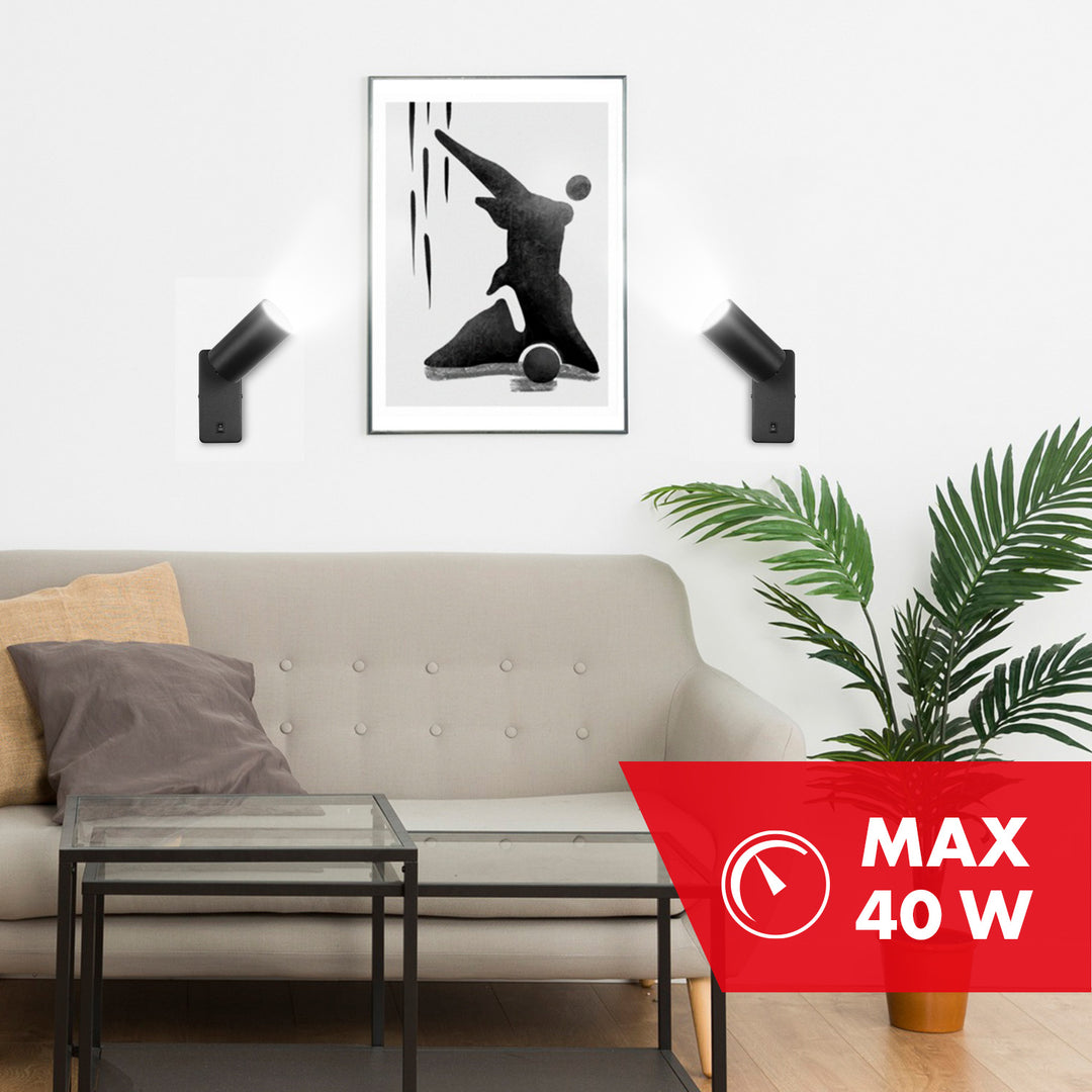 Maclean Wandlampe / Wandleuchte, Spot, rund, GU10, mit Schalter, 55x100mm, Farbe schwarz, MCE369 B