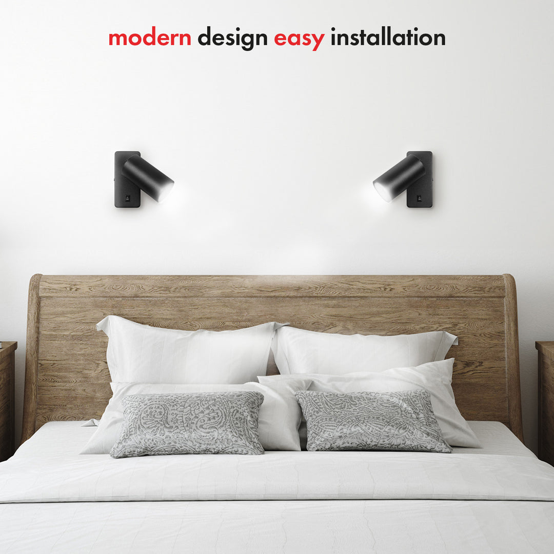 Maclean Wandlampe / Wandleuchte, Spot, rund, GU10, mit Schalter, 55x100mm, Farbe schwarz, MCE369 B