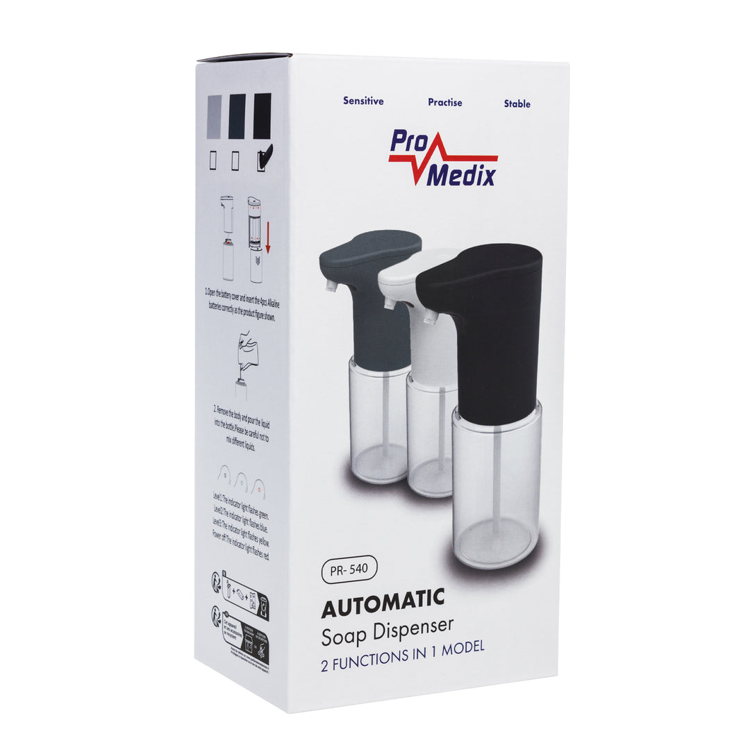 Promedix automatischer Seifenspender für Flüssigseifen, Desinfektionsflüssigkeiten, 300ml, 4xAA, schwarz, PR-540 B