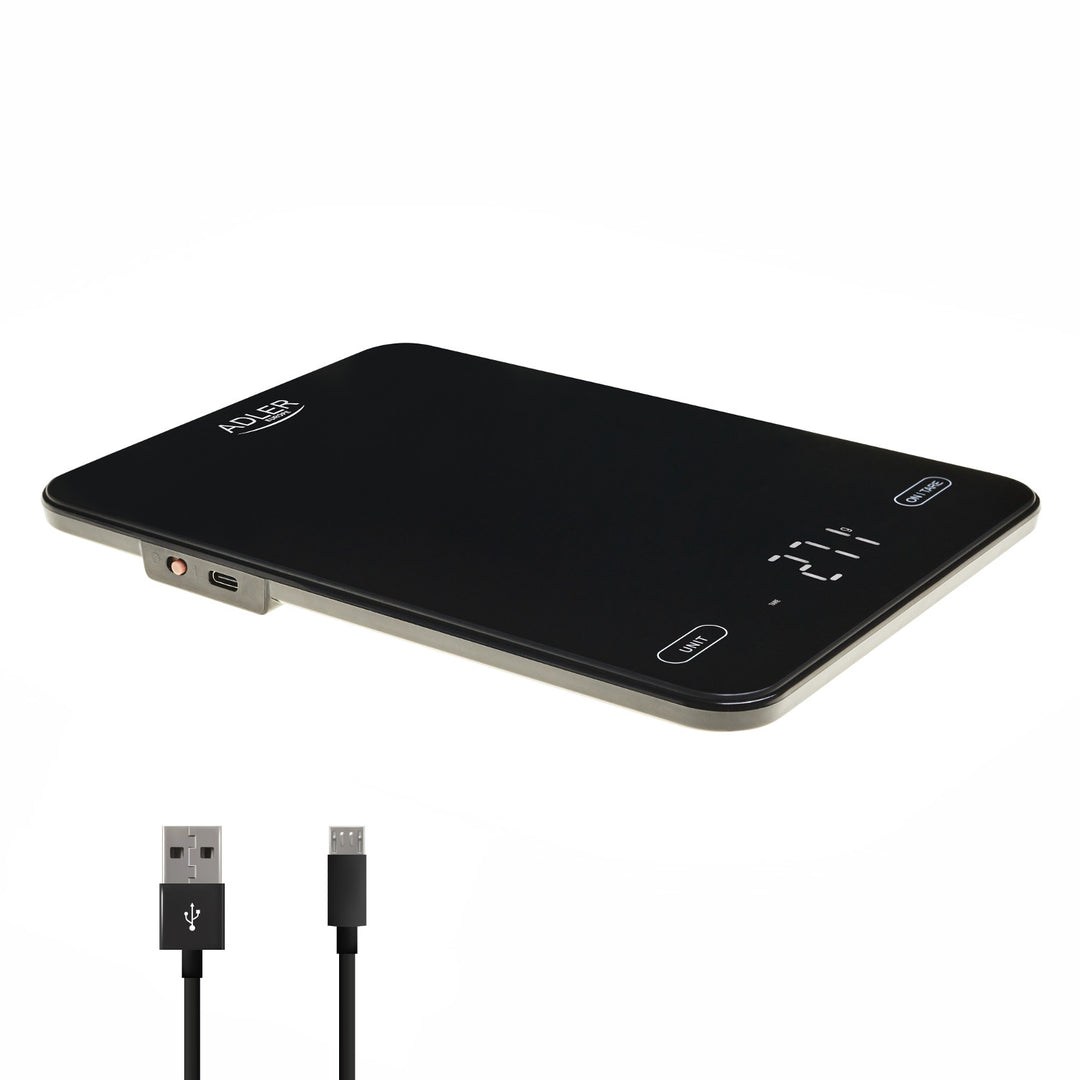 Küchenwaage, Adler, schwarz, 10 kg, über USB aufladbar, AD 3177