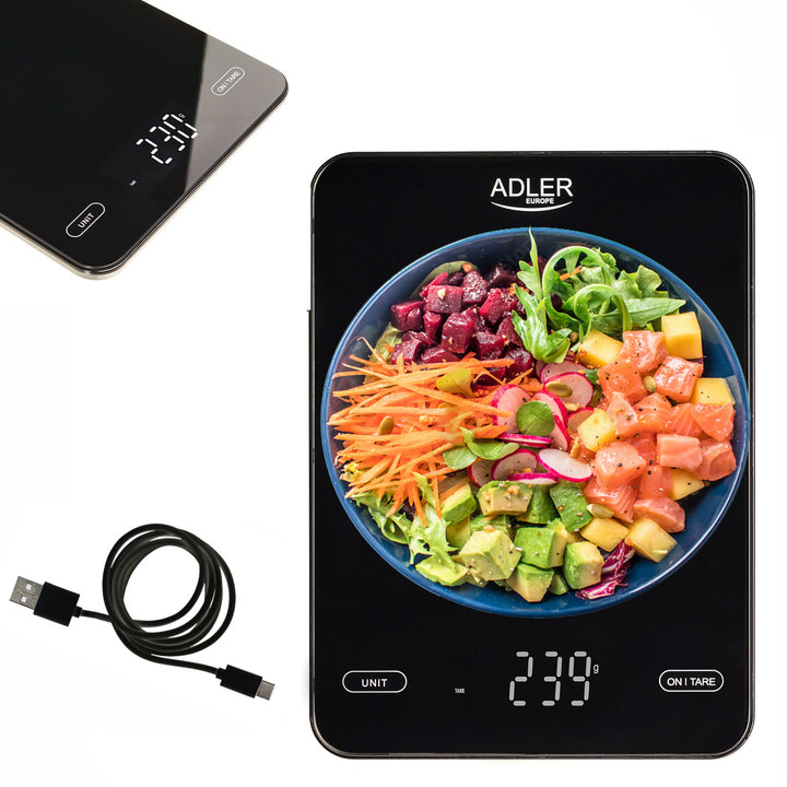 Küchenwaage, Adler, schwarz, 10 kg, über USB aufladbar, AD 3177