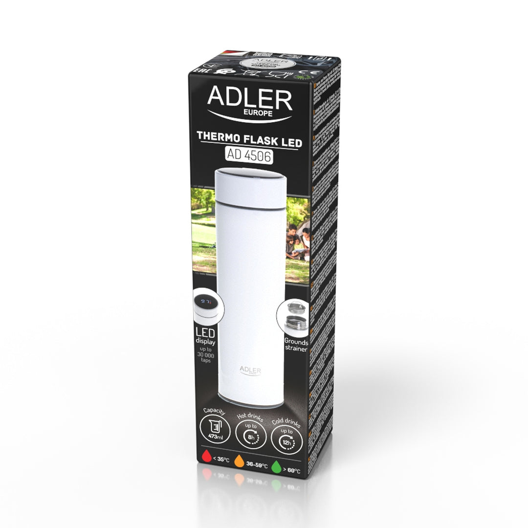 Adler Thermoskanne, LED-Touchdisplay, Fassungsvermögen 473 ml, Farbe Weiß, AD 4506