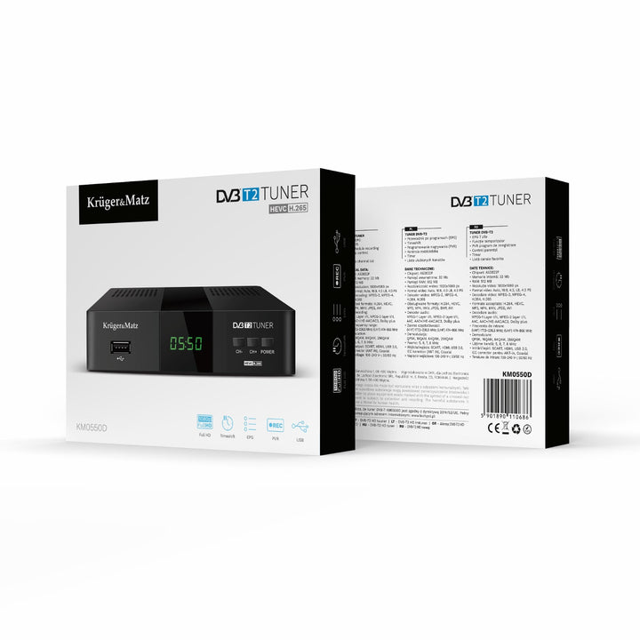 DVB-T2-Tuner und -Decoder KM0550D H.265 HEVC EPG PVR Timeshift Kruger&Matz