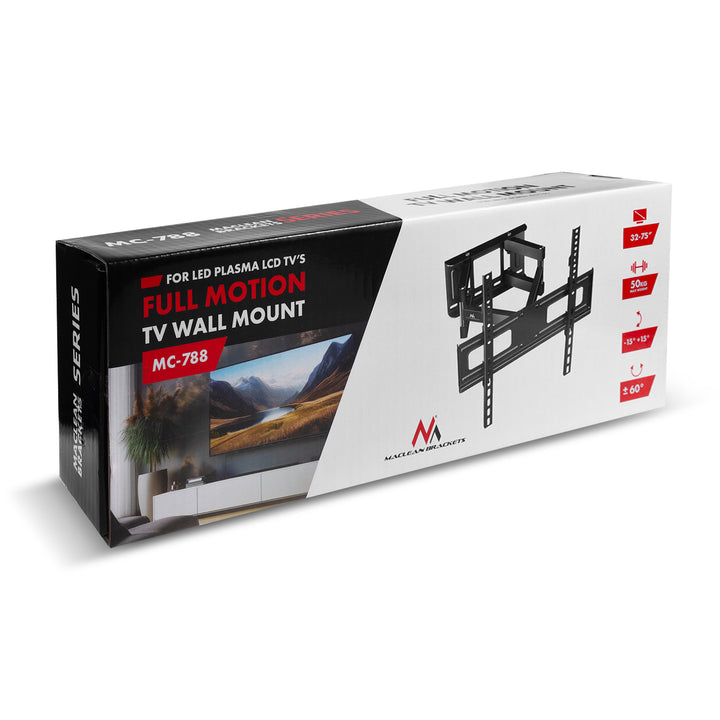 Maclean TV-Halterung, max VESA 400x400, 32-75", 50kg, horizontale und vertikale Winkelverstellung, Wandabstand 80-380mm, schwarz, MC-788