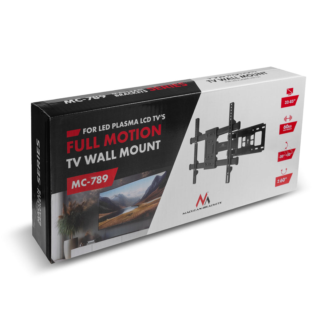 Maclean TV-Halterung, max VESA 600x400, 32-85", 60kg, horizontale und vertikale Winkelverstellung, Wandabstand 65-390mm, schwarz, MC-789