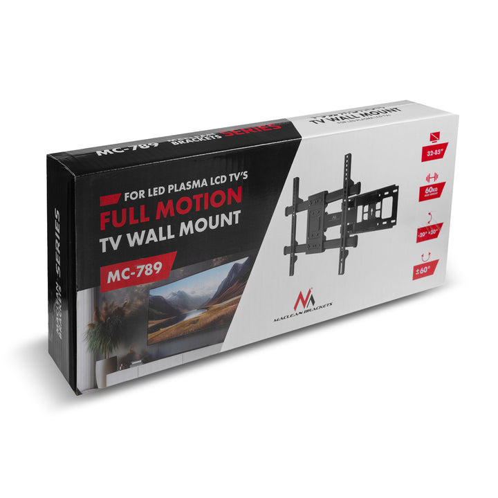 Maclean TV-Halterung, max VESA 600x400, 32-85", 60kg, horizontale und vertikale Winkelverstellung, Wandabstand 65-390mm, schwarz, MC-789