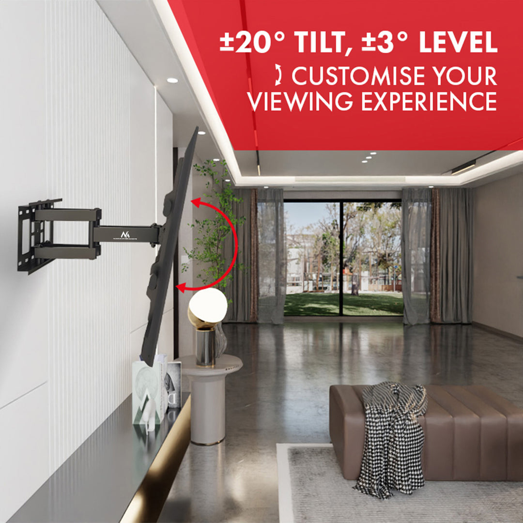 Maclean TV-Halterung, max VESA 600x400, 32-85", 60kg, horizontale und vertikale Winkelverstellung, Wandabstand 65-390mm, schwarz, MC-789