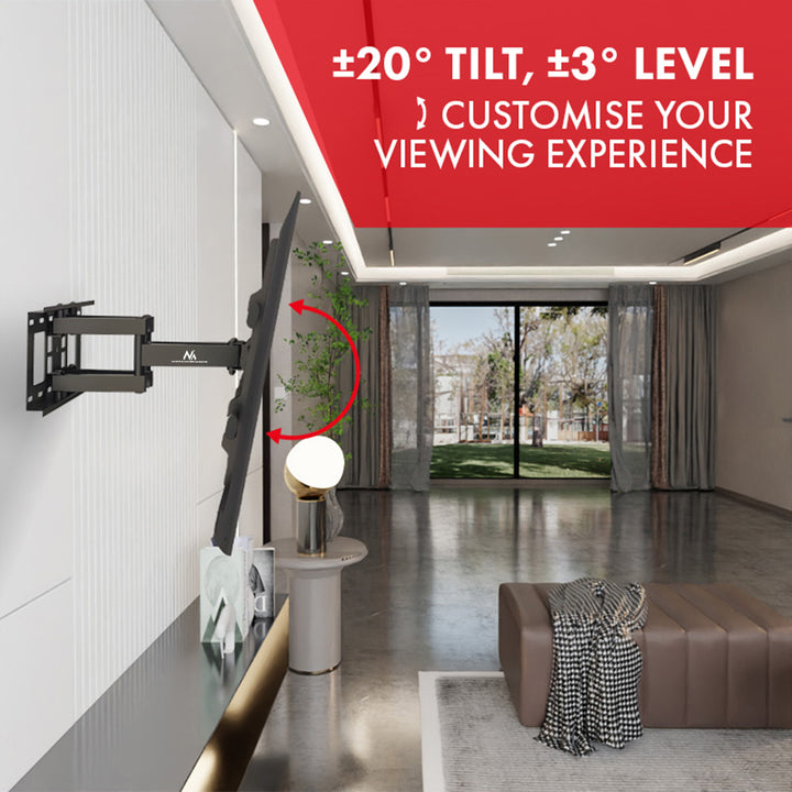 Maclean TV-Halterung, max VESA 600x400, 32-85", 60kg, horizontale und vertikale Winkelverstellung, Wandabstand 65-390mm, schwarz, MC-789