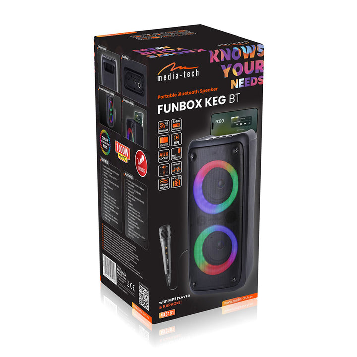Media-Tech tragbarer Lautsprecher, Karaoke, Bluetooth 5.0, 1000W, MT3181