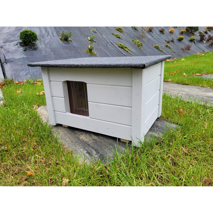 Hunde- und Katzenzwinger Woodok, isoliert, Fichtenholz hellgrau