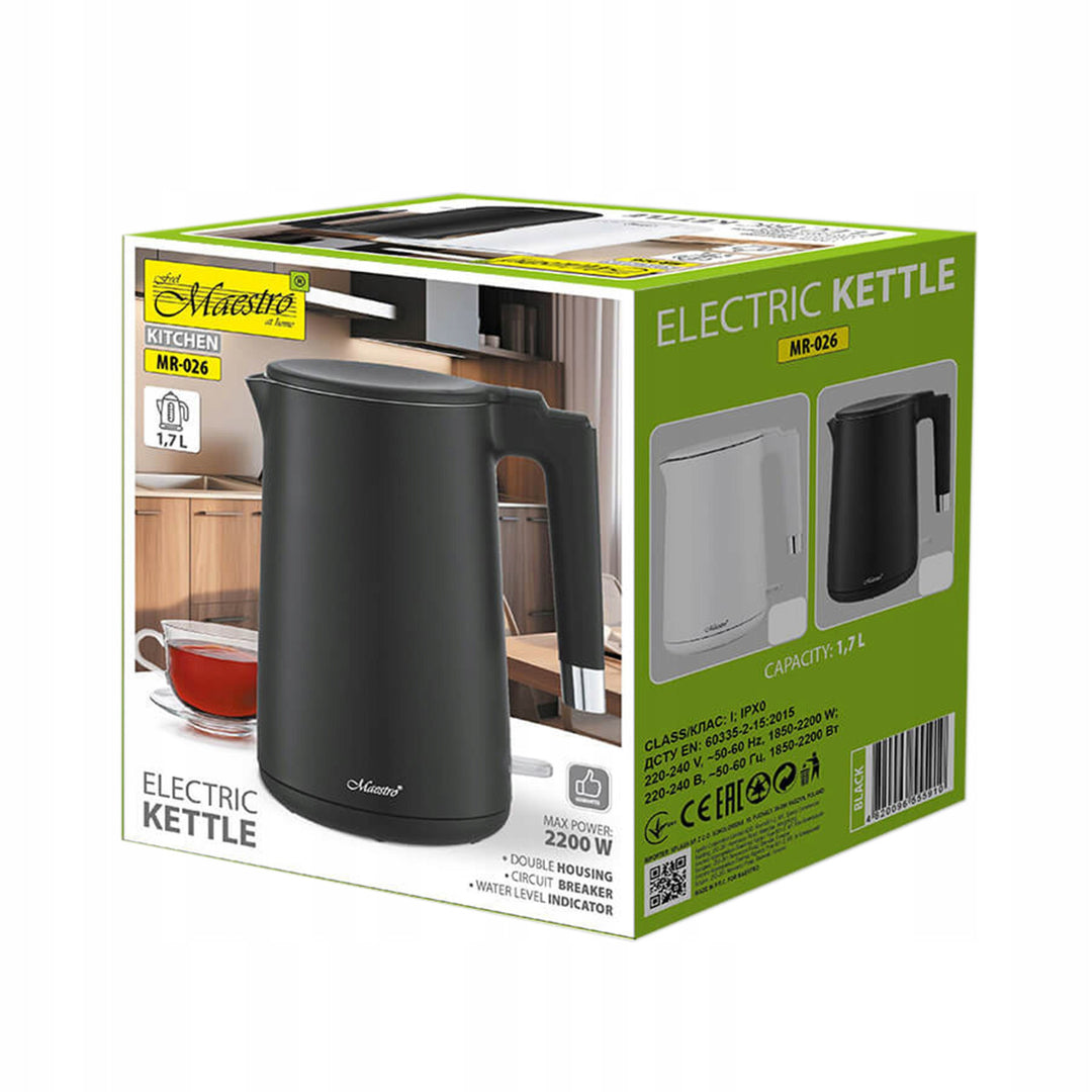 Maestro elektrischer Wasserkocher, 1800W, 1,7l, schwarz, MR-026