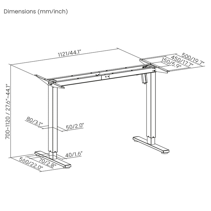 Höhenverstellbarer elektrischer Schreibtisch Ergo Office, max. Höhe 1160mm, max - 80 kg, ohne Tischplatte, weiß, ER-400 W