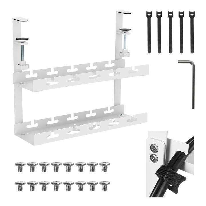 Maclean Untertisch-Kabelsammler, max. 5 kg belastbar, 2 Ebenen, weiß, MC-104 W