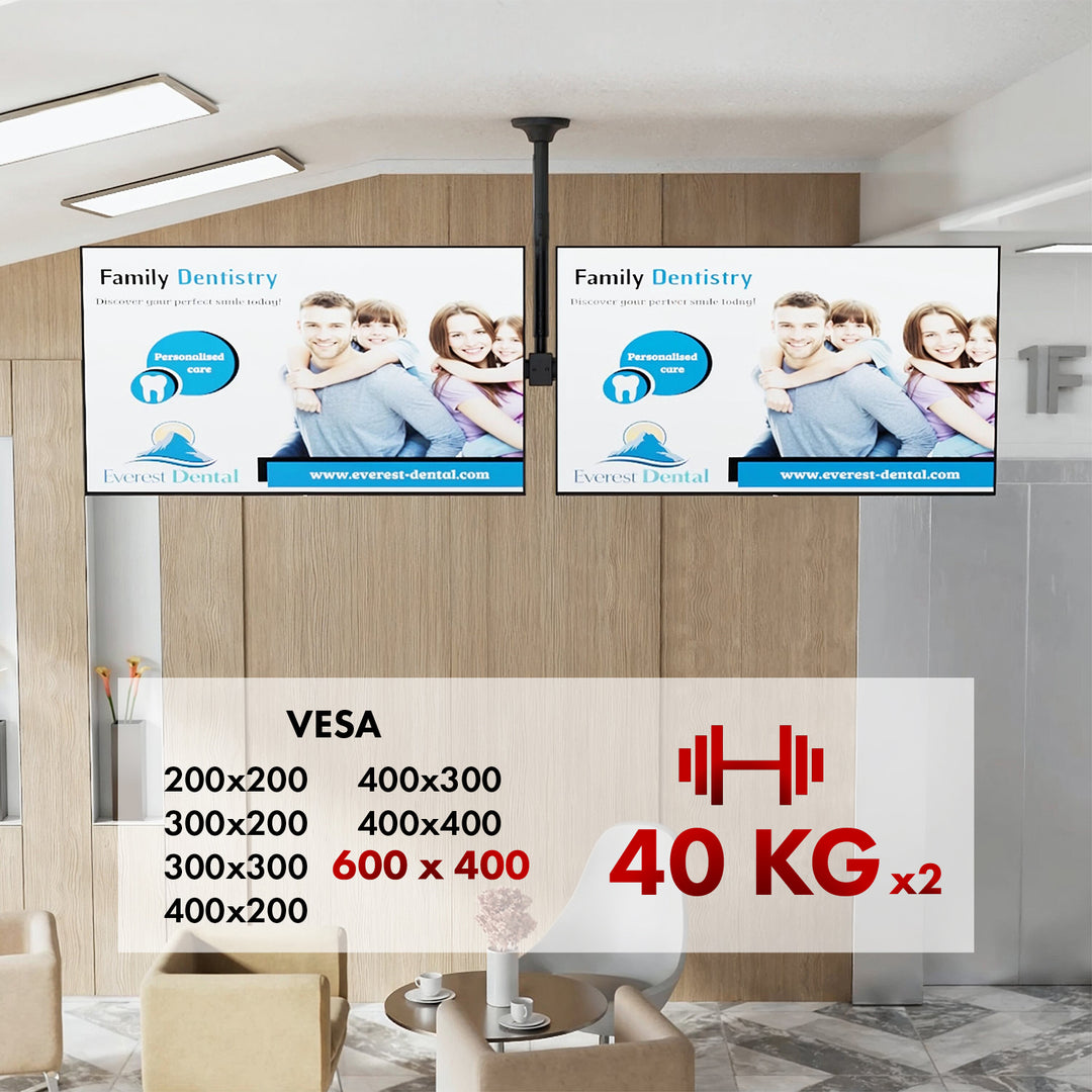 Maclean Deckenhalterung für zwei TV-Geräte, max. Belastung 2x40kg, 34-60", max VESA 600x400, MC-111 B