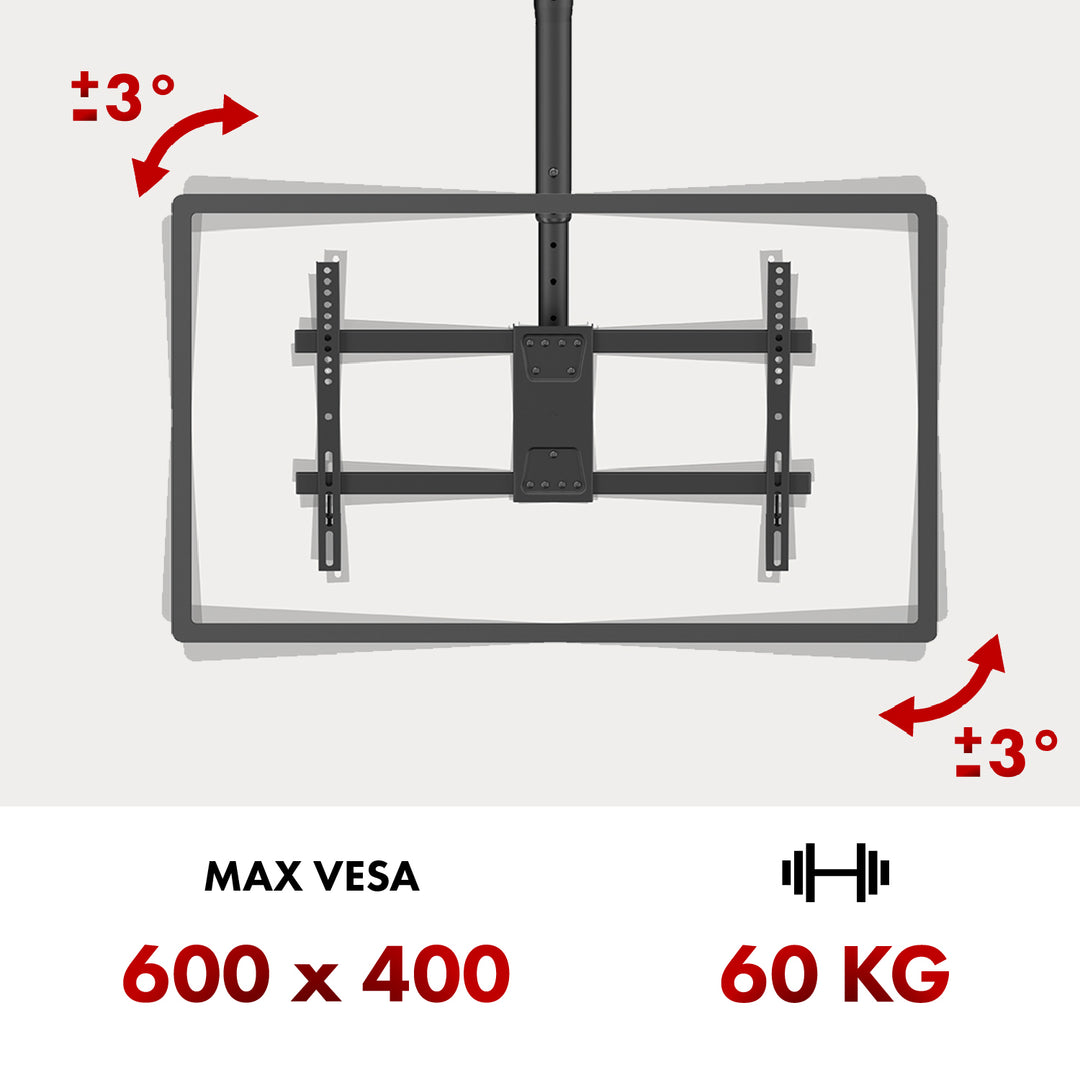 Deckenhalterung für Maclean TV, max. Belastung 60kg, 43-86", max VESA 600x400, MC-112 B