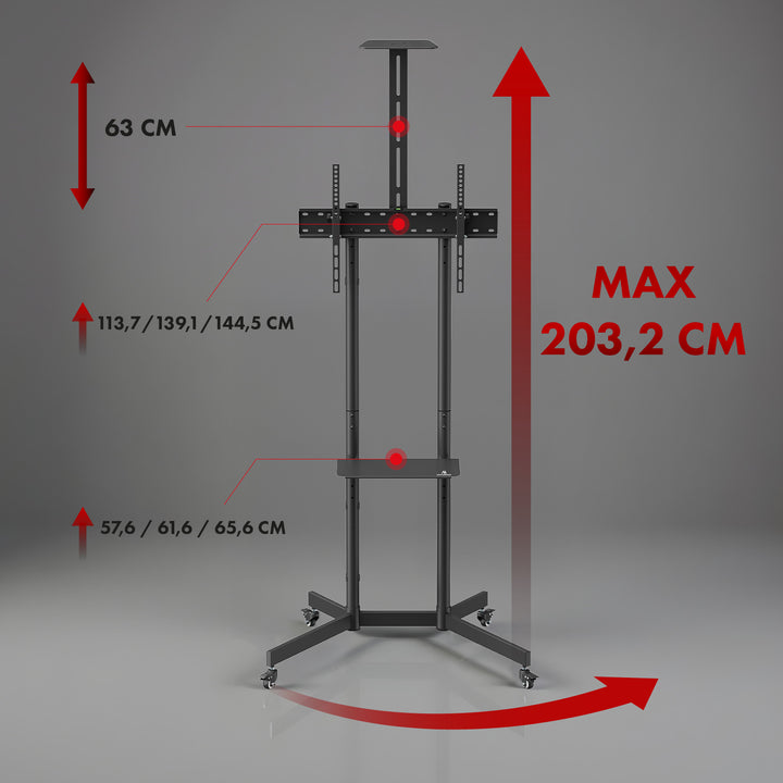 Maclean TV-Ständer, Kameraablage, auf Rädern, 37-70", max. Belastung 45kg/5kg Ablage, max. VESA 600x400, MC-113 B