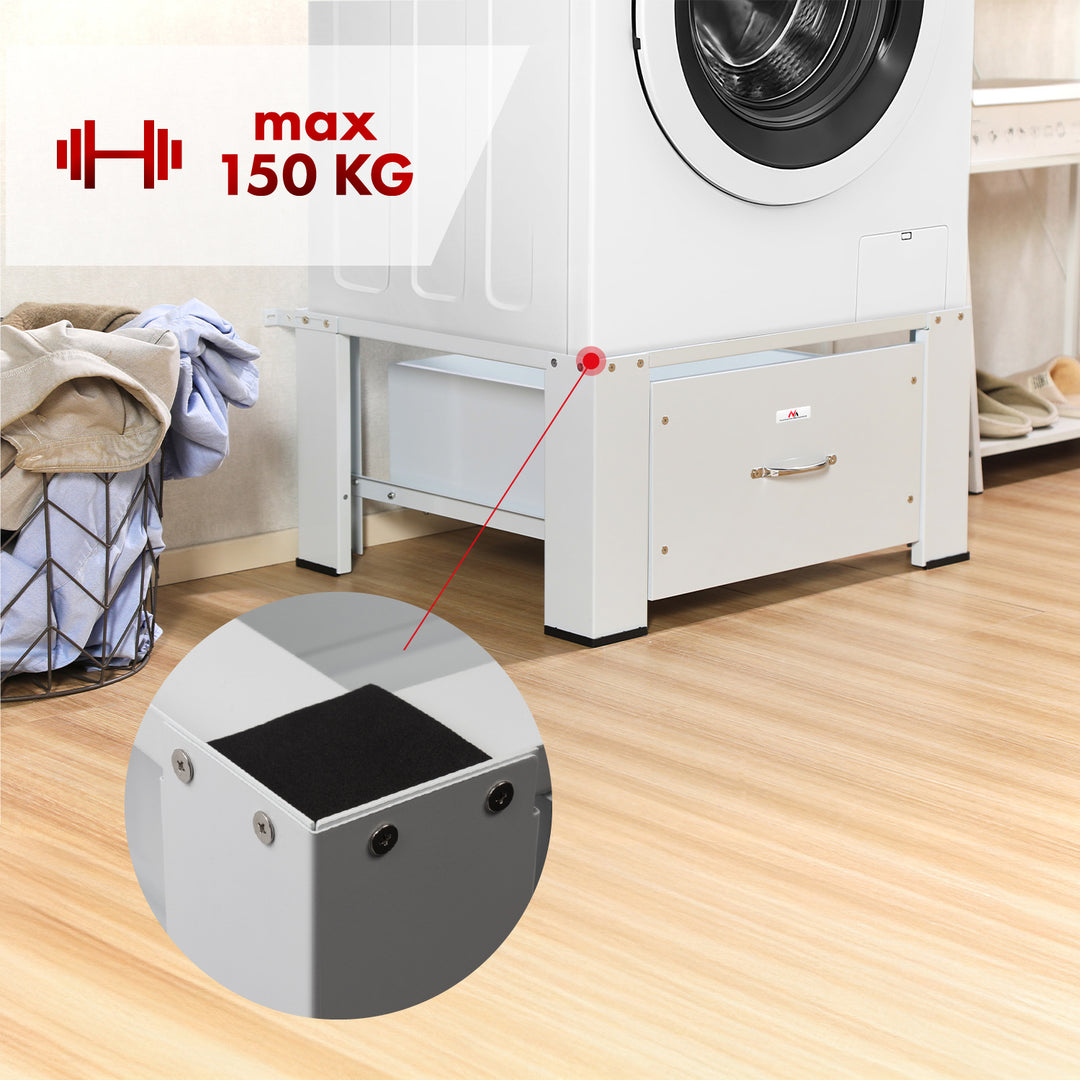 Waschmaschinen-/Trocknerunterschrank mit Schublade von Maclean, max. Belastbarkeit 150 kg, weiß, MC-117 W
