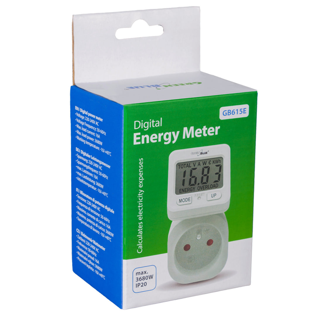 GreenBlue Energiezähler, Wattmeter, 16A, max. 3680W, Unterspeicher, GB615 E, 2 Stück