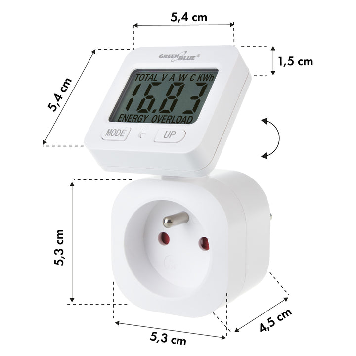 GreenBlue Energiezähler, Wattmeter, 16A, max. 3680W, Unterspeicher, GB615 E, 2 Stück