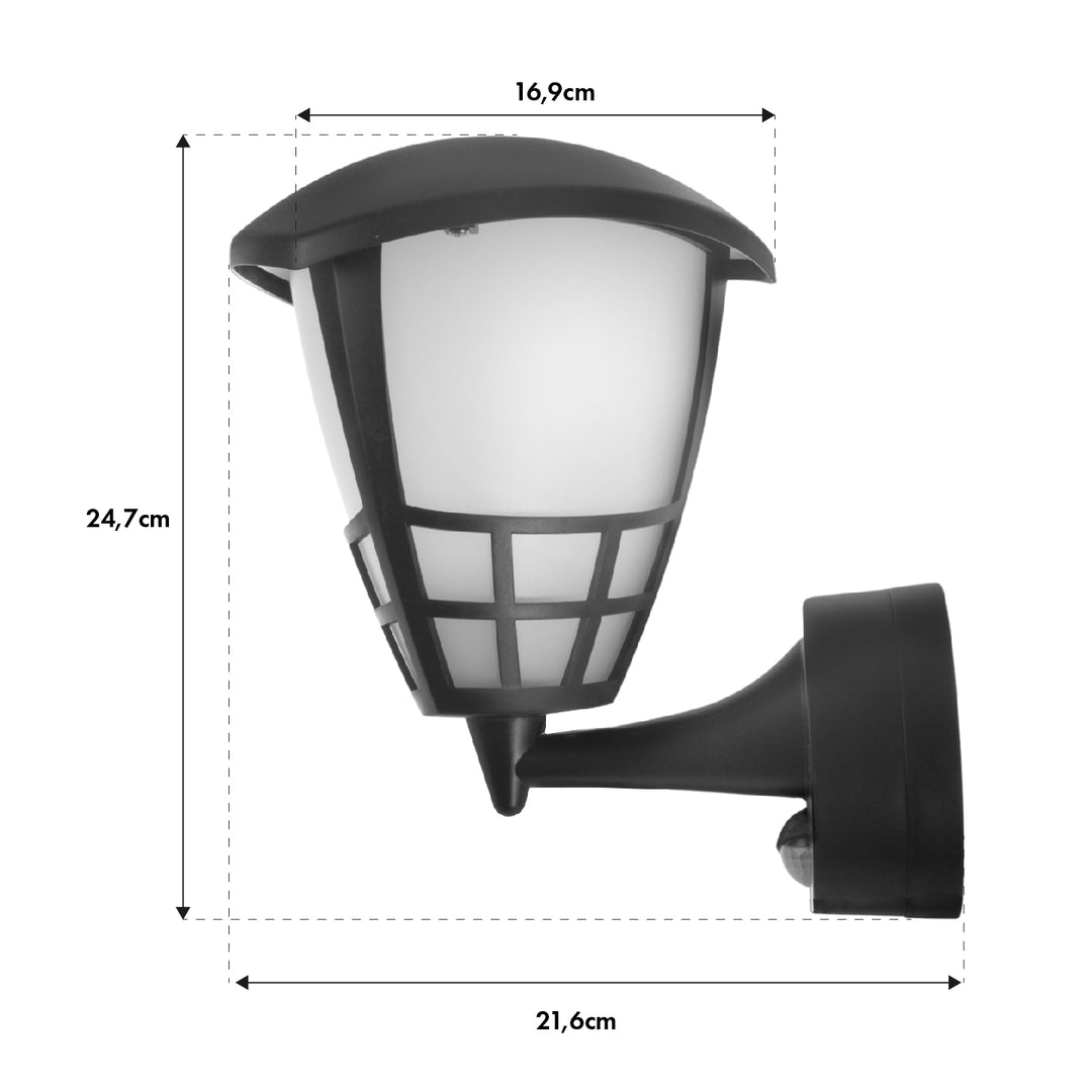 Wandleuchte 1xE27 mit Sensor Maclean, Infrarotsensor, max. Belastung 60W, IP65, schwarz, MCE518 B + LED-Glühbirne E27, 8W 230V Maclean Energy MCE268 WW warmweiß 3000K 1055lm Retro-Edison dekorativ