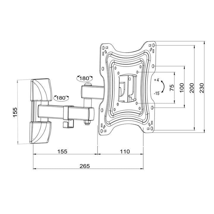 ART TV-Halterung, 10-42'', 15kg, schwarz, VESA 200x200, AR-83