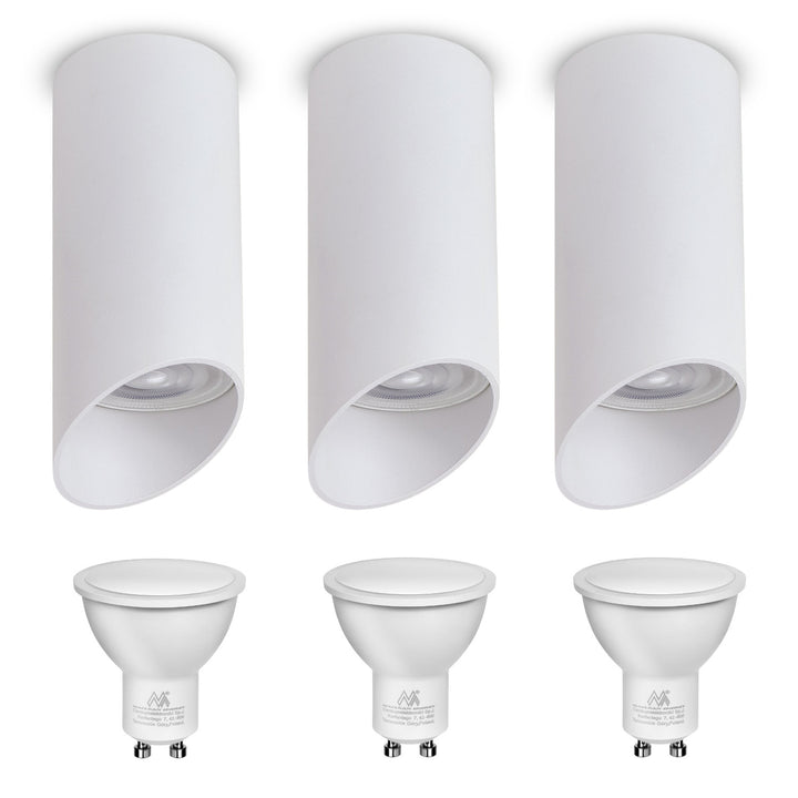 Maclean Anbauleuchte/ Spot, rund, Aluminium, GU10, 55x130mm, weiß, MCE360 W 3Stück+LED Leuchtmittel GU10 7W Maclean Energy MCE437 NW neutralweiß 4000K, 220-240V~, 50/60Hz 3Stück