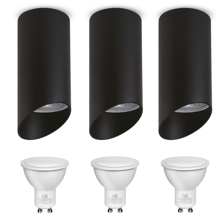 Maclean Anbauleuchte/Rohr, Spot, rund, Aluminium, GU10, 55x130mm, Farbe schwarz, MCE360 B 3Stk + LED-Leuchtmittel GU10 7W Maclean Energy MCE437 NW neutralweiß 4000K, 220-240V~, 50/60Hz 3Stk