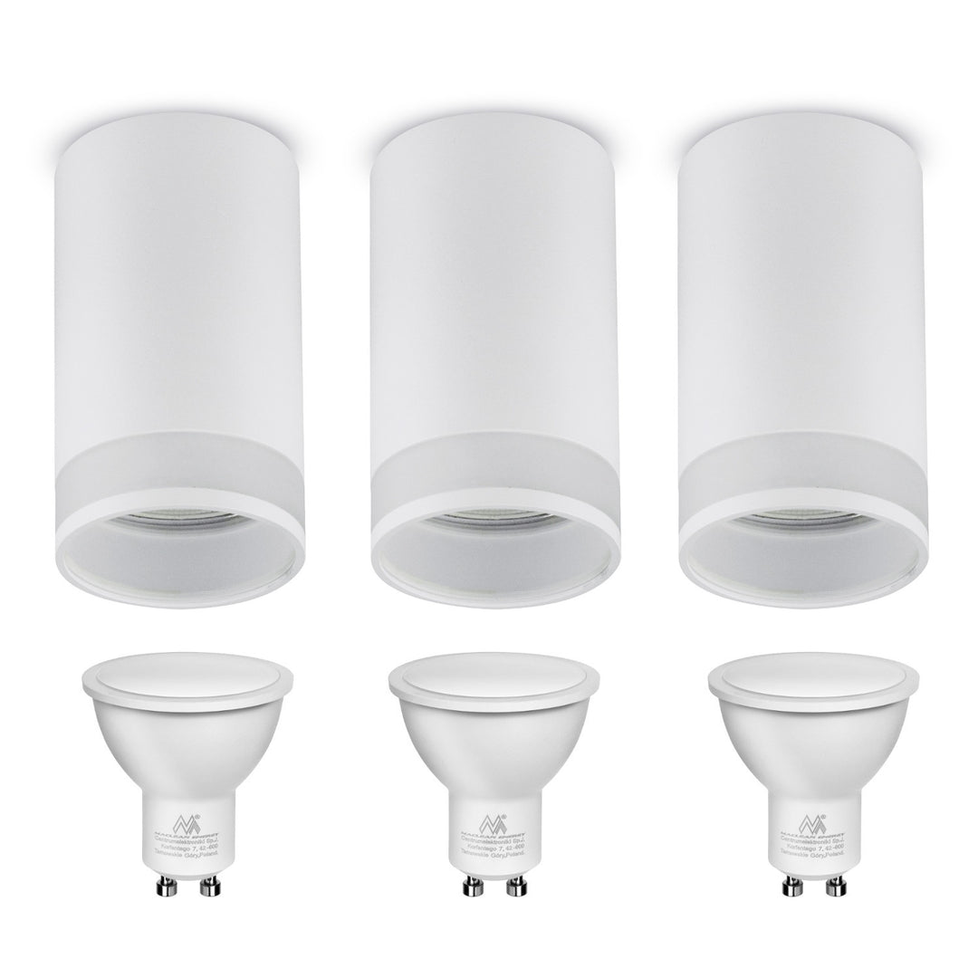 Maclean Anbauleuchte/Rohr, Spot, rund, Aluminium, GU10, 55x130mm, weiß, MCE361 W 3Stück+LED Leuchtmittel GU10 7W Maclean Energy MCE437 NW neutralweiß 4000K, 220-240V~, 50/60Hz 3Stück