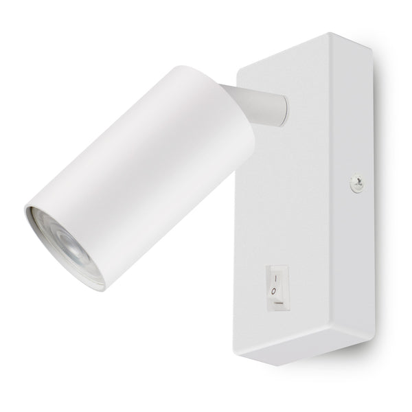 Wandlampe/Wandleuchte Maclean, Spot, rund, GU10, mit 55x90mm Schalter, weiß, MCE369 W+LED Leuchtmittel GU10 7W Maclean Energy MCE437 WW warmweiß 3000K, 220-240V~, 50/60Hz, 490lm