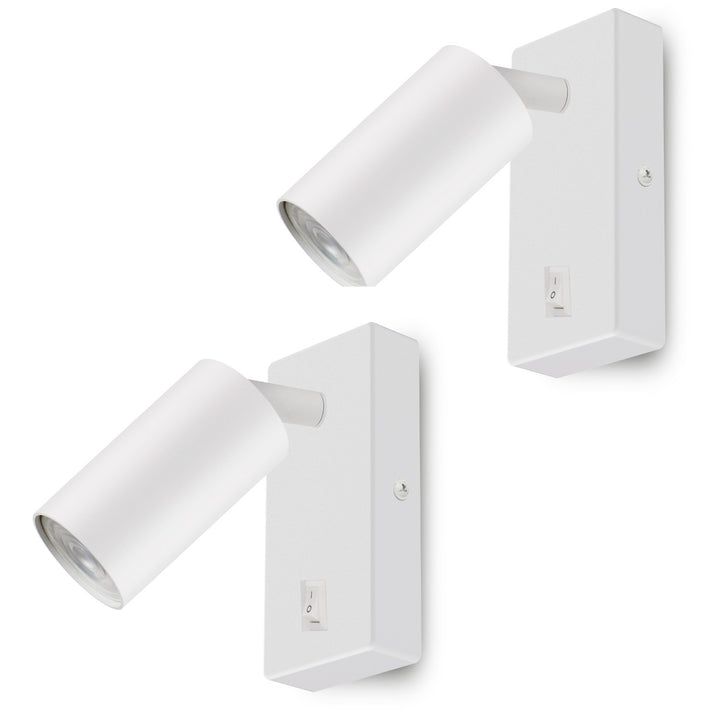 Wandlampe Wandleuchte Maclean, Spot, rund, GU10, mit Schalter 55x90mm, weiß, MCE369 W 2Stück+ LED-Leuchtmittel GU10 7W Maclean Energy MCE437 WW warmweiß 3000K, 220-240V~, 50/60Hz, 2Stück