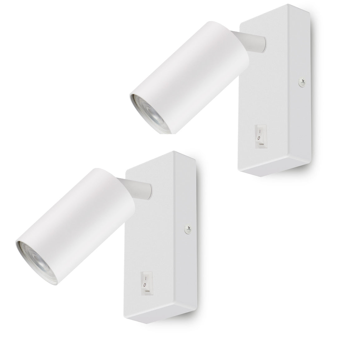 Wandlampe Wandleuchte Maclean, Spot, rund, GU10, mit 55x90mm Schalter, weiß, MCE369 W 2Stk+ LED-Glühbirne GU10 7W Maclean Energy MCE437 NW neutralweiß 4000K, 220-240V~, 50/60Hz 2Stk